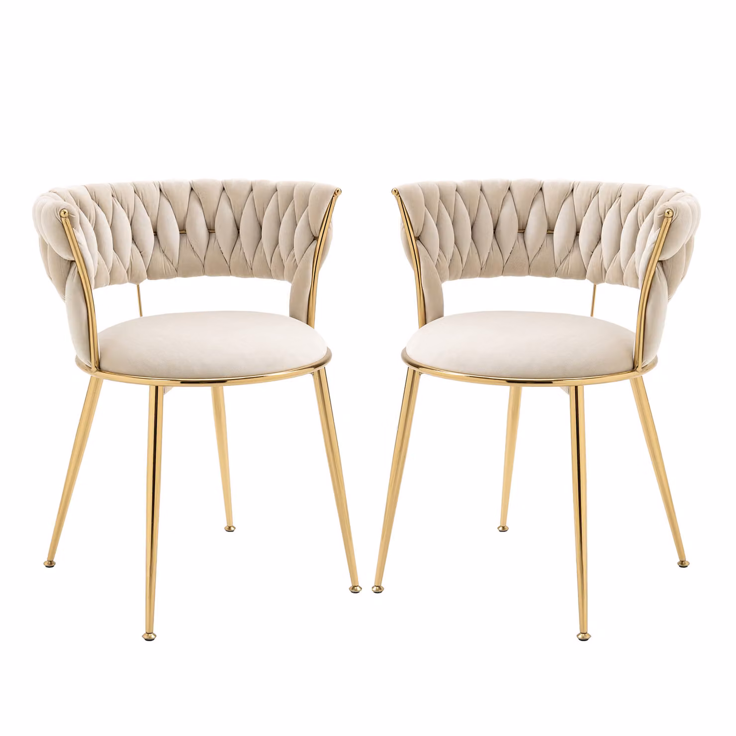 Abrihome sedie per sala da pranzo set di 2 sedie da soggiorno imbottite in velluto e gambe in metallo dorato, beige