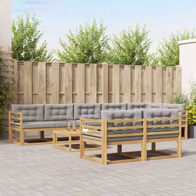 Set di divani da esterno 9 pezzi vidaXL in legno di acacia con tavolo da caffè, colore bianco e grigio – 1