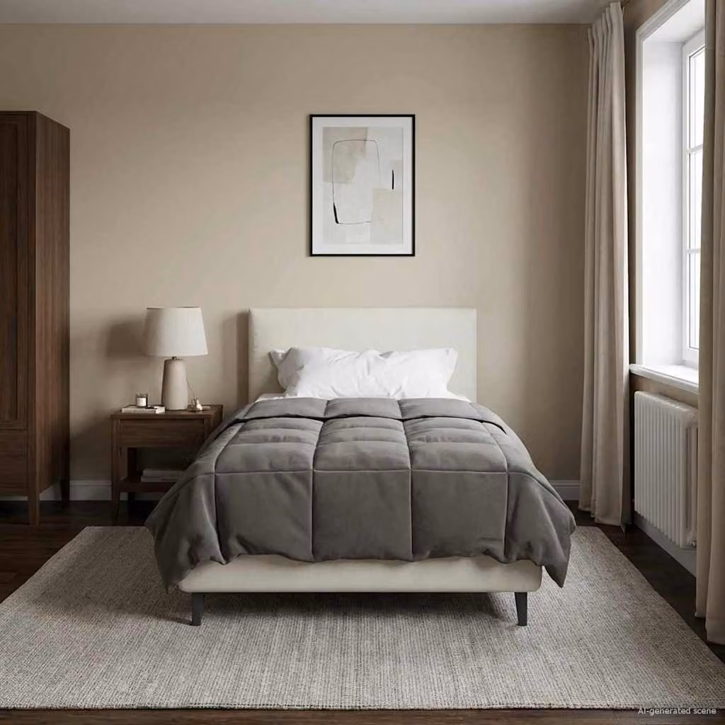 Piumino estivo vidaXL in microfibra traspirante e reversibile, Grigio Chiaro, L 135 x P 220 cm