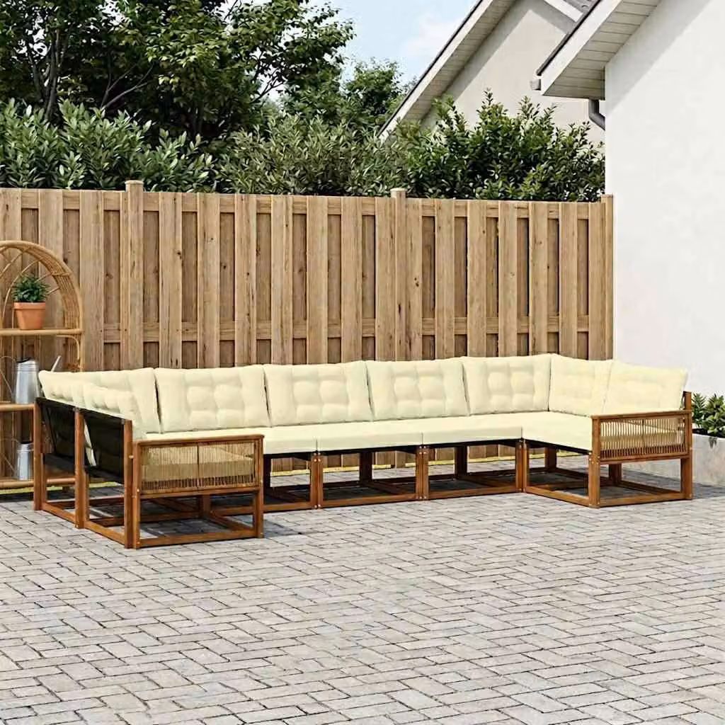 Set di divani da esterno vidaXL 7 pz in legno di acacia con cuscini beige e bianco