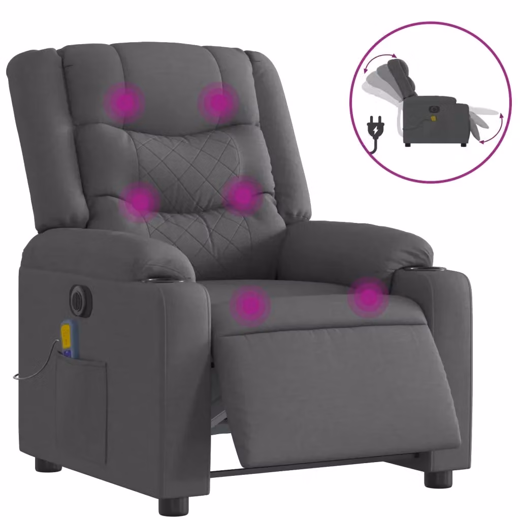 vidaXL Poltrona Reclinabile Elettrica Grigia in Tessuto con Braccioli per il Relax in Soggiorno – 2