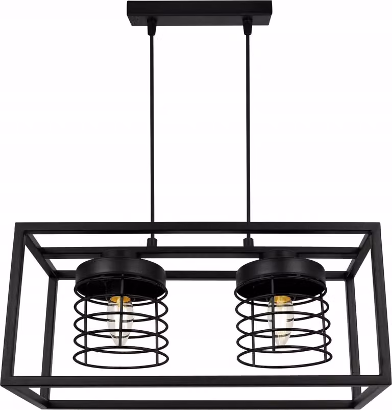 Lampada a sospensione Rasti Cage - Lampada da soffitto per soggiorno, camera da letto e sala da pranzo - Lampada a sospensione in metallo e vetro - E27 - Nero - 2 lampadine