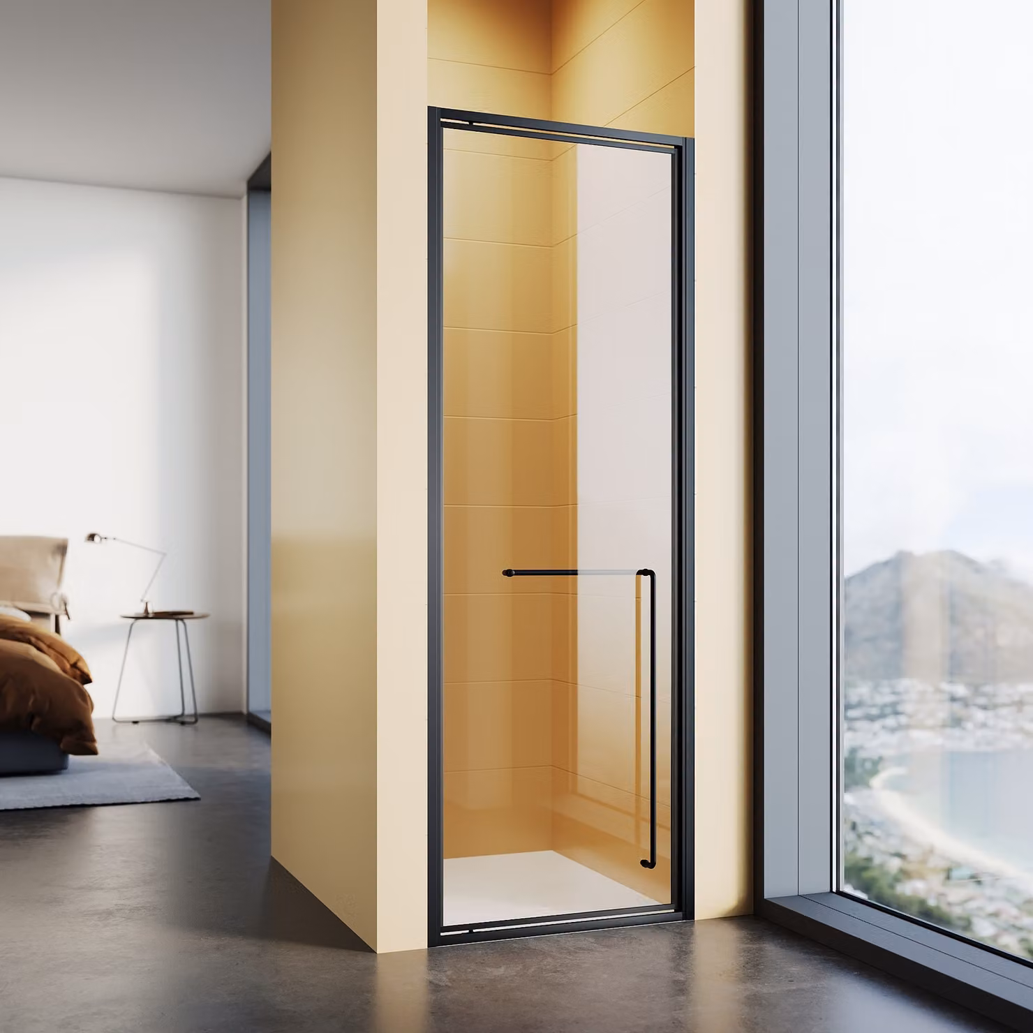SONNI nero opaco Porta doccia con cerniere invisibili, 70x195 cm, porta doccia con un unico vetro di sicurezza da 6 mm