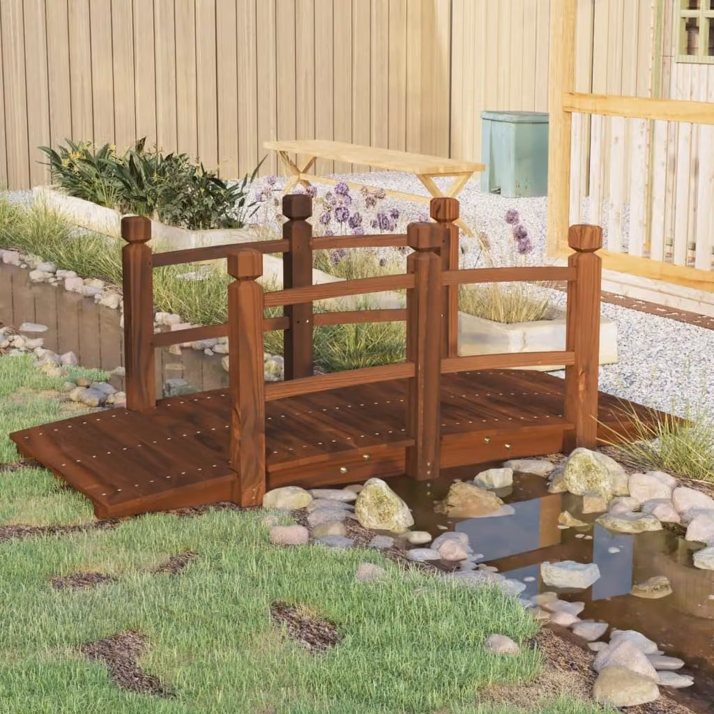 Ponte per giardino con ringhiere vidaXL in legno massello di abete rosso, colore marrone, L 150 x P 67 x H 56 cm