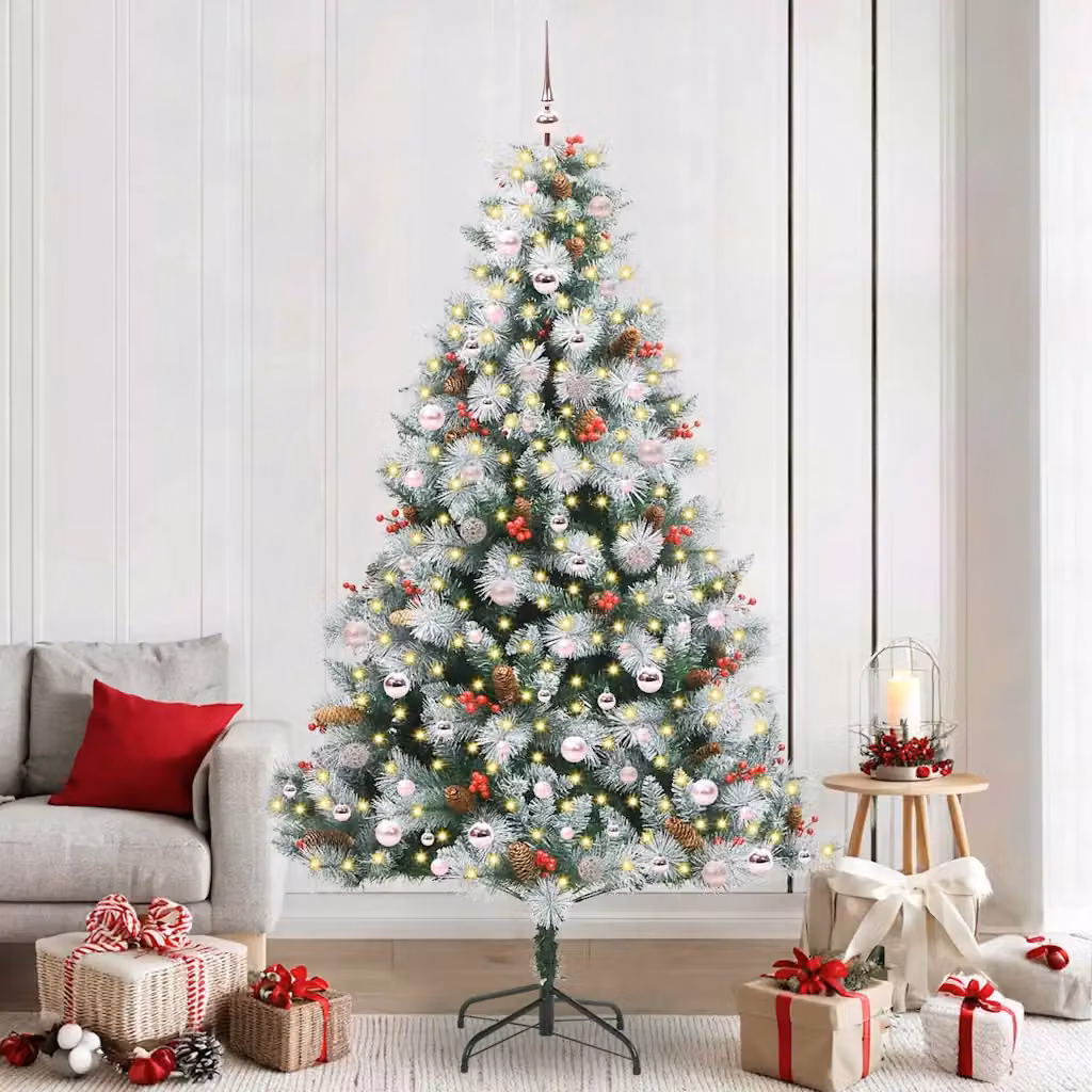 Albero di Natale artificiale moderno vidaXL verde e bianco con luci LED bianco caldo