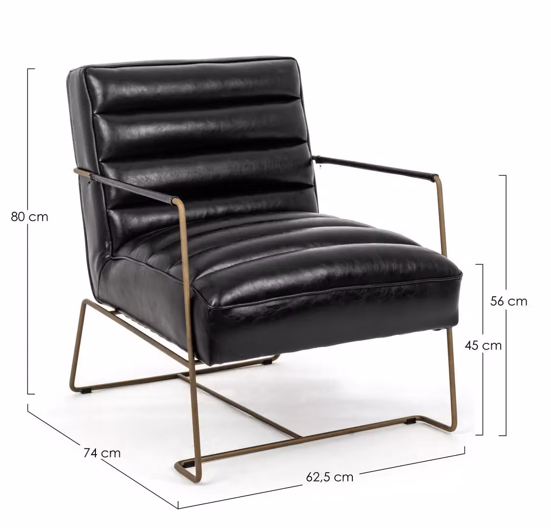 Poltrona Bizzotto Brianna in similpelle nera con dettagli oro e struttura in metallo – 3