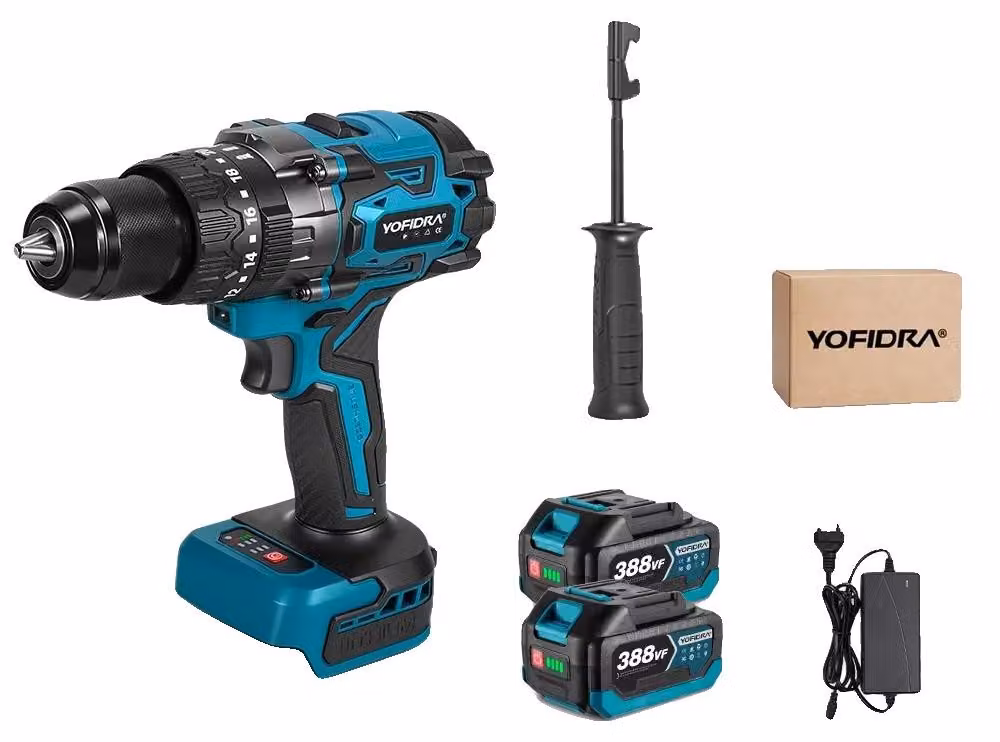 Trapano avvitatore a batteria, coppia di 900 Nm, motore brushless, set con 2 batterie