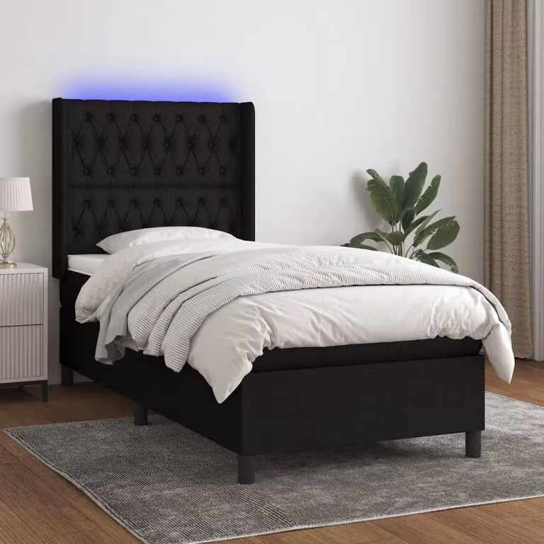 The Living Store Letto a molle con materasso e LED nero 80x200 cm in tessuto