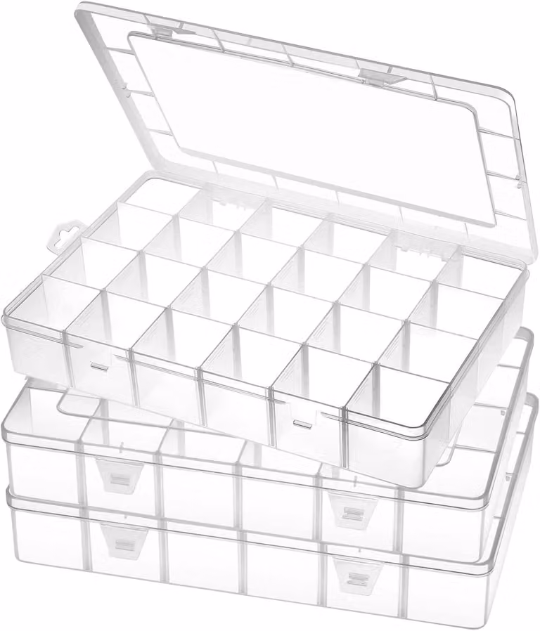 Valigetta portaugenti in plastica, confezione da 3 pezzi, dimensioni 35,5x23,5x6 cm, con scomparti regolabili, ideale per hobby e utensili