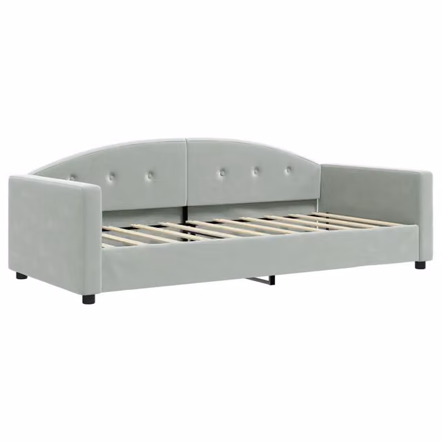 Letto singolo moderno in velluto grigio per camera da letto o soggiorno, dimensioni 90x190 cm