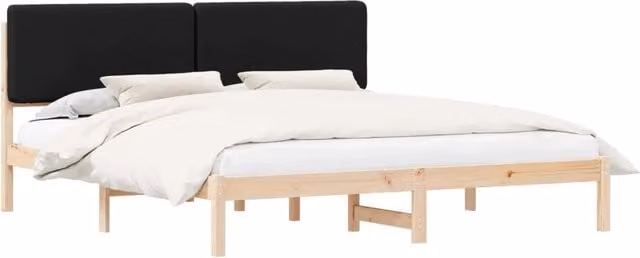 Letto matrimoniale | Letto per adulti | Letto con Testiera Rivestita Nero 180 x 200 cm Pino massello