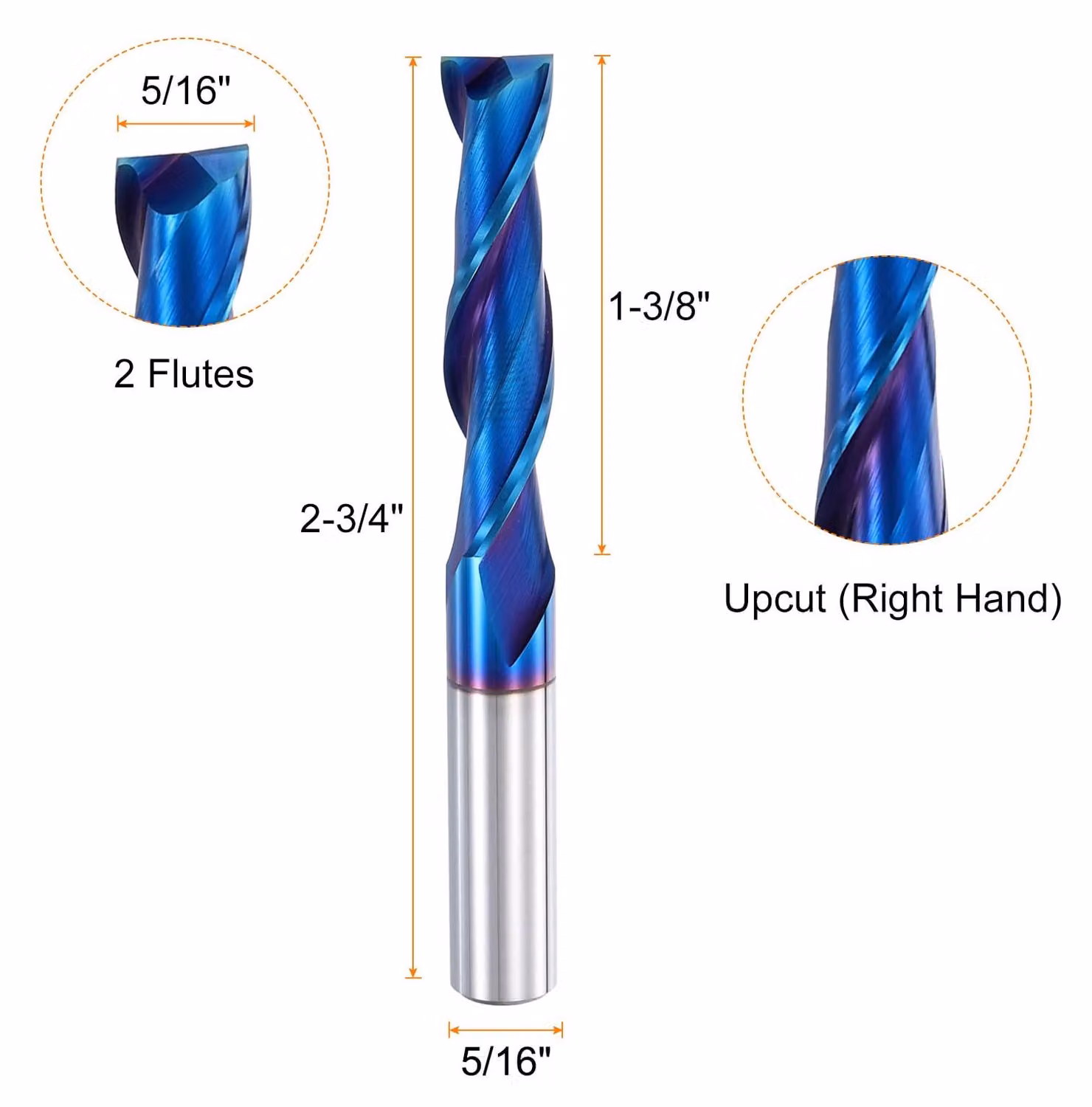 Fresa a spirale con diametro di taglio di 5/16" e rivestimento nano blu