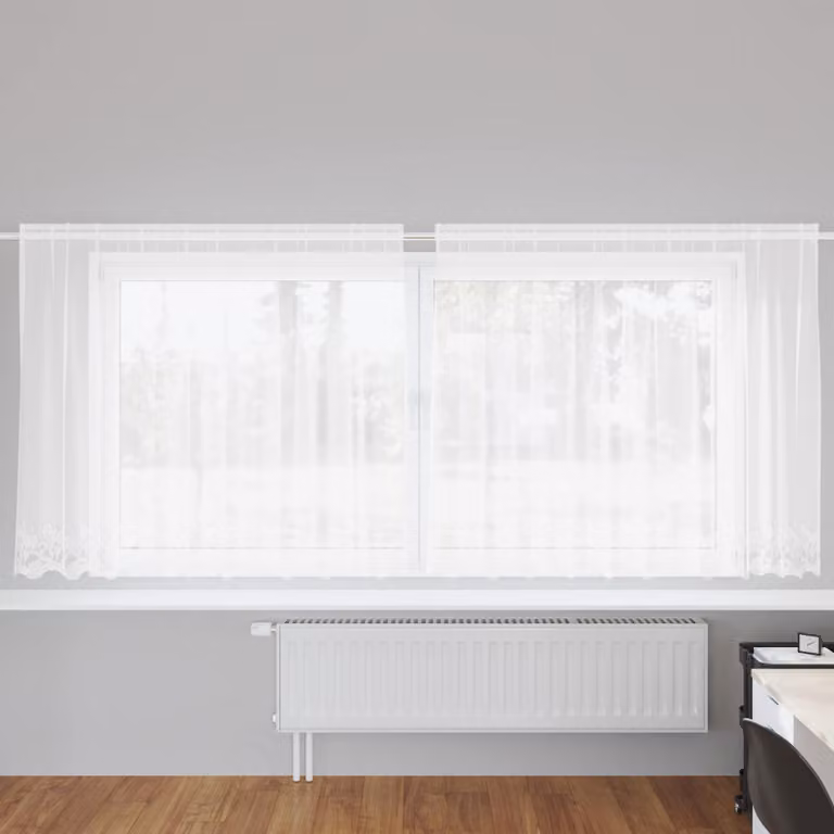 Tenda in pizzo bianca vidaXL con motivo floreale in poliestere, semi-trasparente, L: 180 cm x H: 300 cm