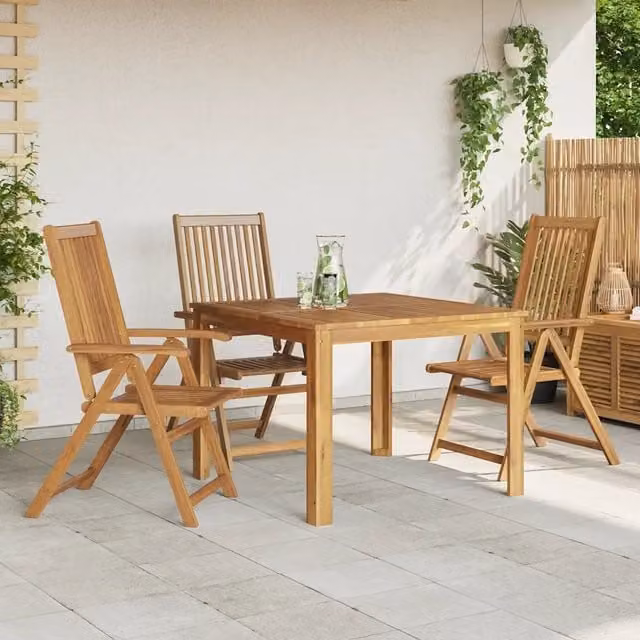 Set di 3 sedie da giardino pieghevoli in legno di acacia color marrone con braccioli