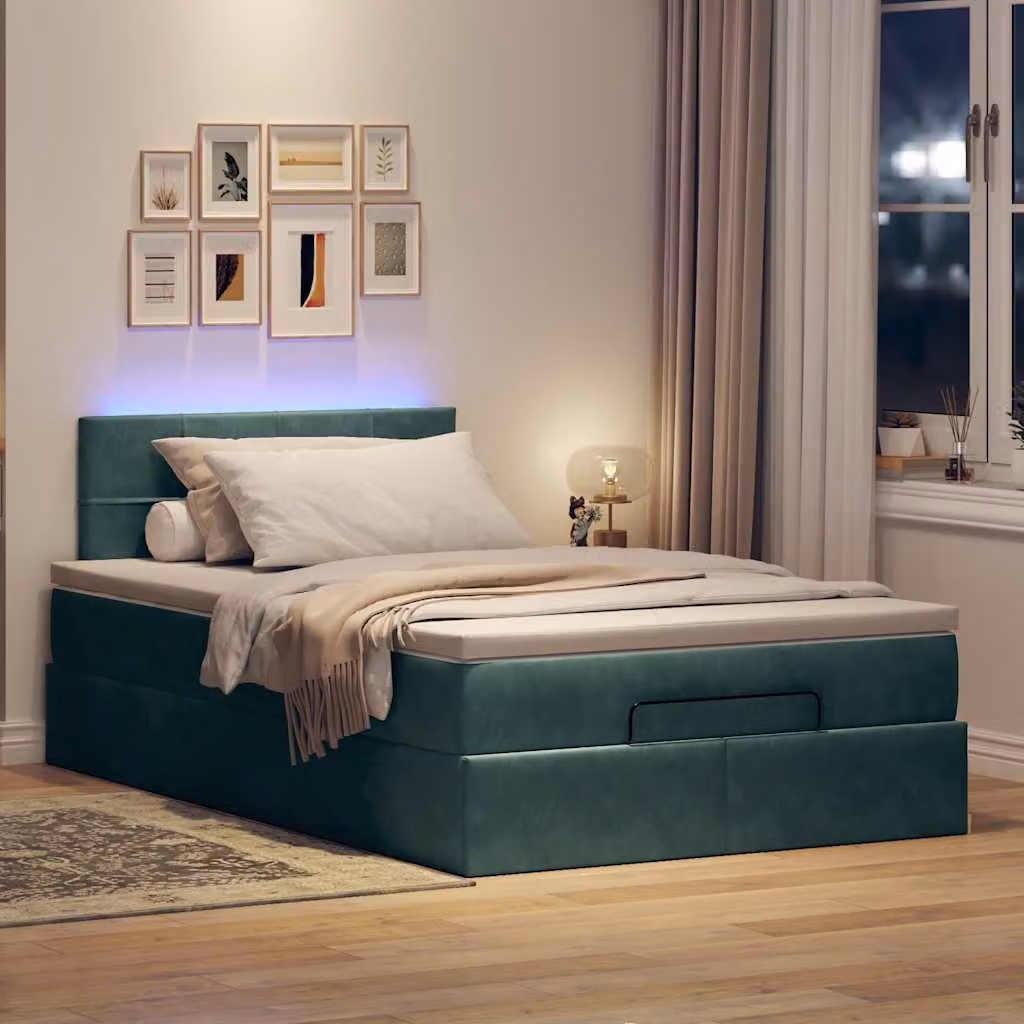 Maison Exclusive - Letto ottomano con materasso e LED verde scuro 120x190 cm velluto