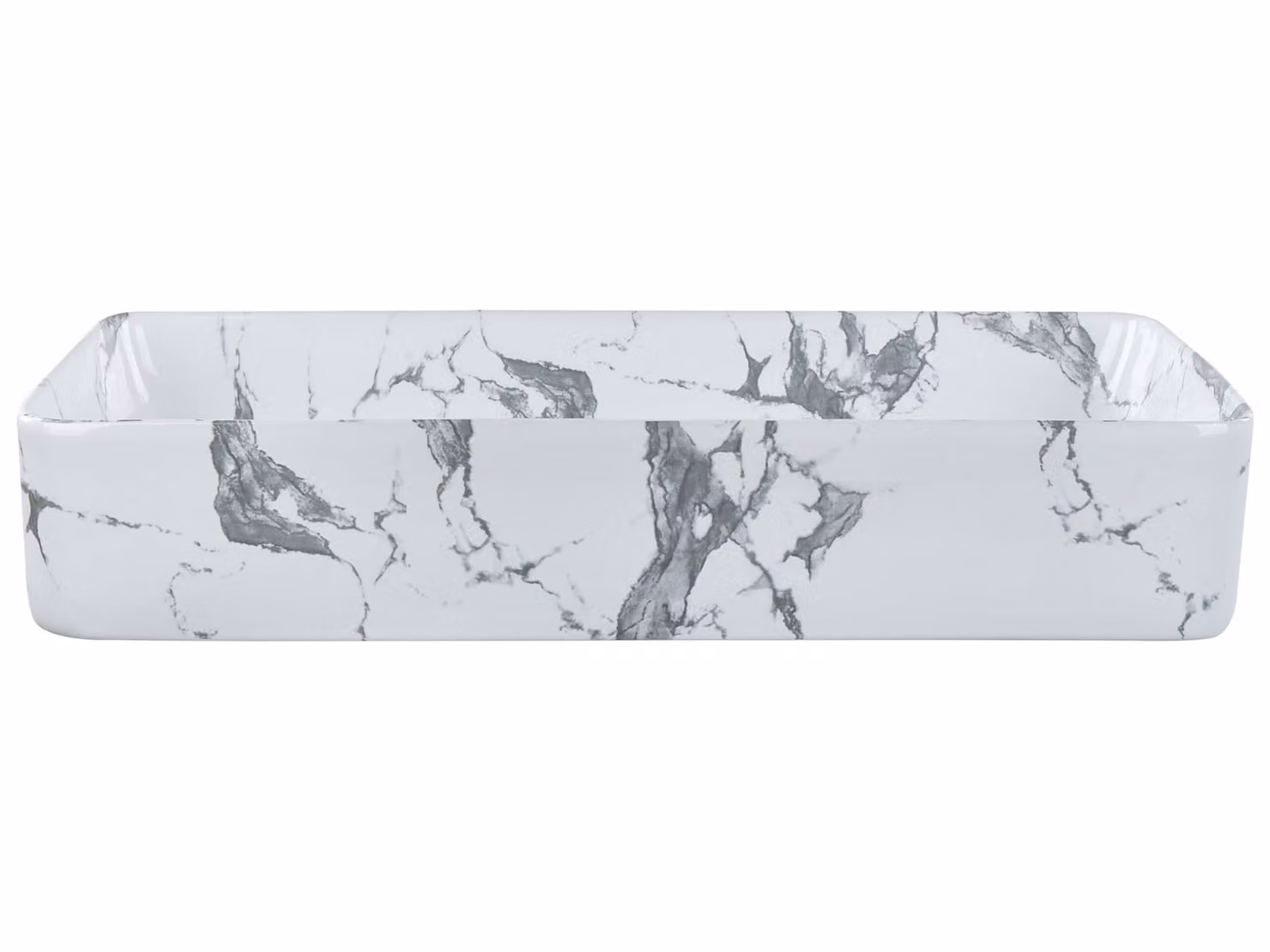 BELIANI Lavabo da bagno da appoggio in Vetroceramica bianca effetto marmo 62 x 35 cm rettangolare in stile moderno