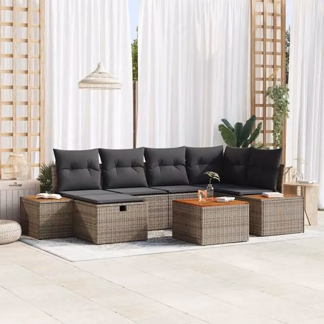 Set Divano da Giardino 7 pz Grigio polyrattan 3360968
