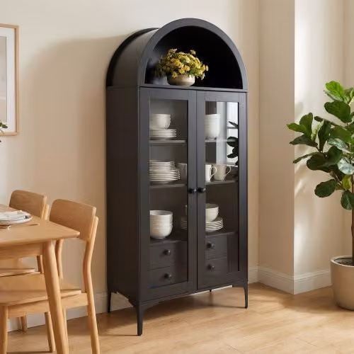 Vevor Vetrina Moderna con Ante in Vetro e Ripiani Regolabili, Mobile Esposizione Nero, H 179 cm x L 46,1 cm x P 40 cm