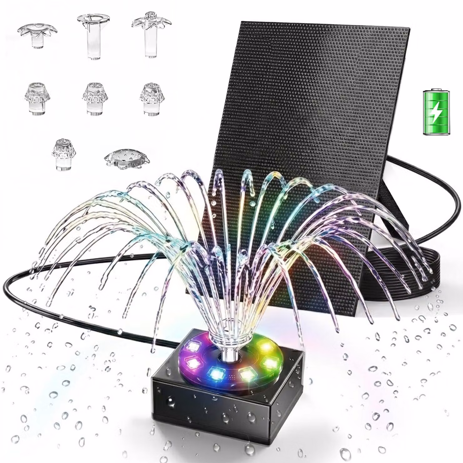 MIAJARD - Pompe solari a LED per laghetti, fontane solari da 10W, fontane solari per laghetti, fontane solari a LED, pompe per fontane solari