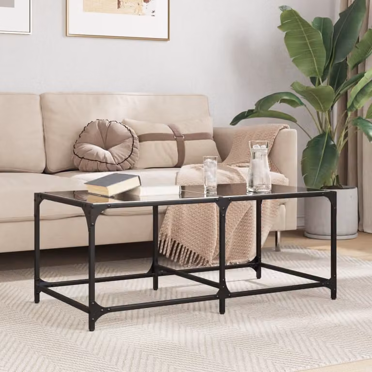 Maison Exclusive - Tavolino con piano in vetro, nero, 98,5x50x40 cm, struttura in acciaio