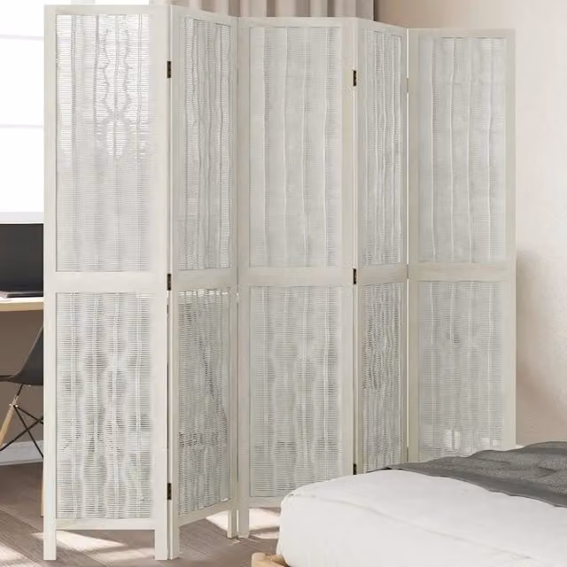 Divisorio Ambienti vidaXL in Legno Massello di Paulownia Bianco 5 Pannelli H: 180 cm, L: 175 cm