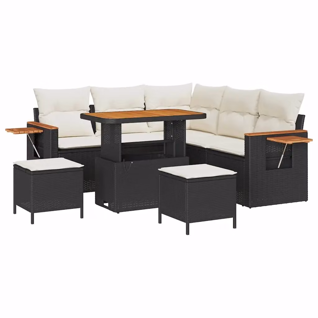 Set Divano da Giardino vidaXL 8 Posti a Forma di L con Tavolino e Pouf Nero e Beige – 2