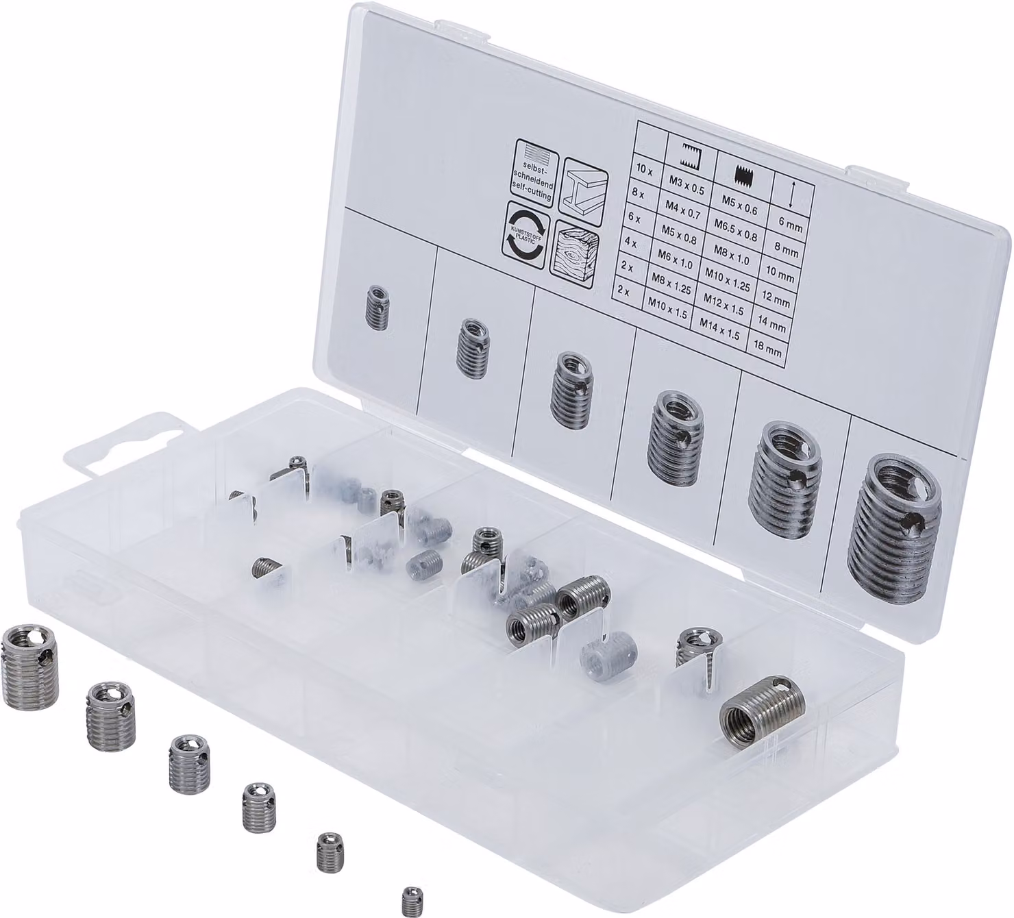 BGS Assortimento di inserti filettati autofilettanti 32 pezzi - 6844