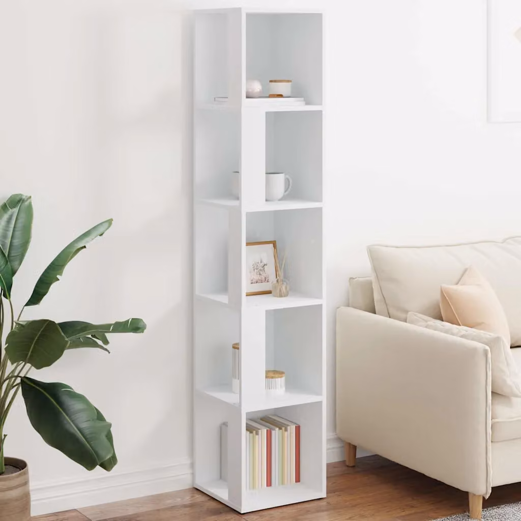 Armadietto d'angolo moderno vidaXL in MDF bianco con ripiani interni e scaffale aperto L/P/H: 33 x 33 x 165 cm