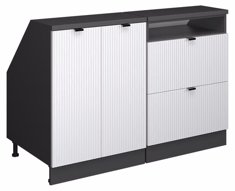 Mobile cucina sottotetto Vicco R-Line Ondulazione bianca 120 cm Set di 2 carcasse armadio profondità 60 cm, Model 60642