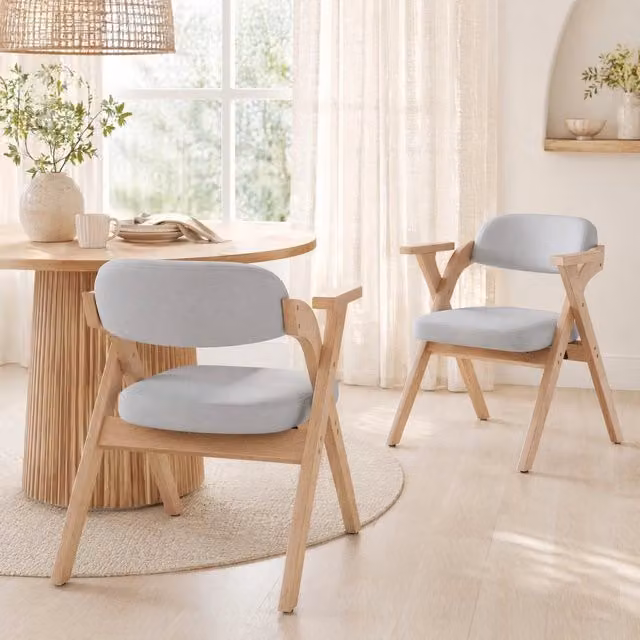 Set di 2 sedie da pranzo pieghevoli grigie in legno, con braccioli