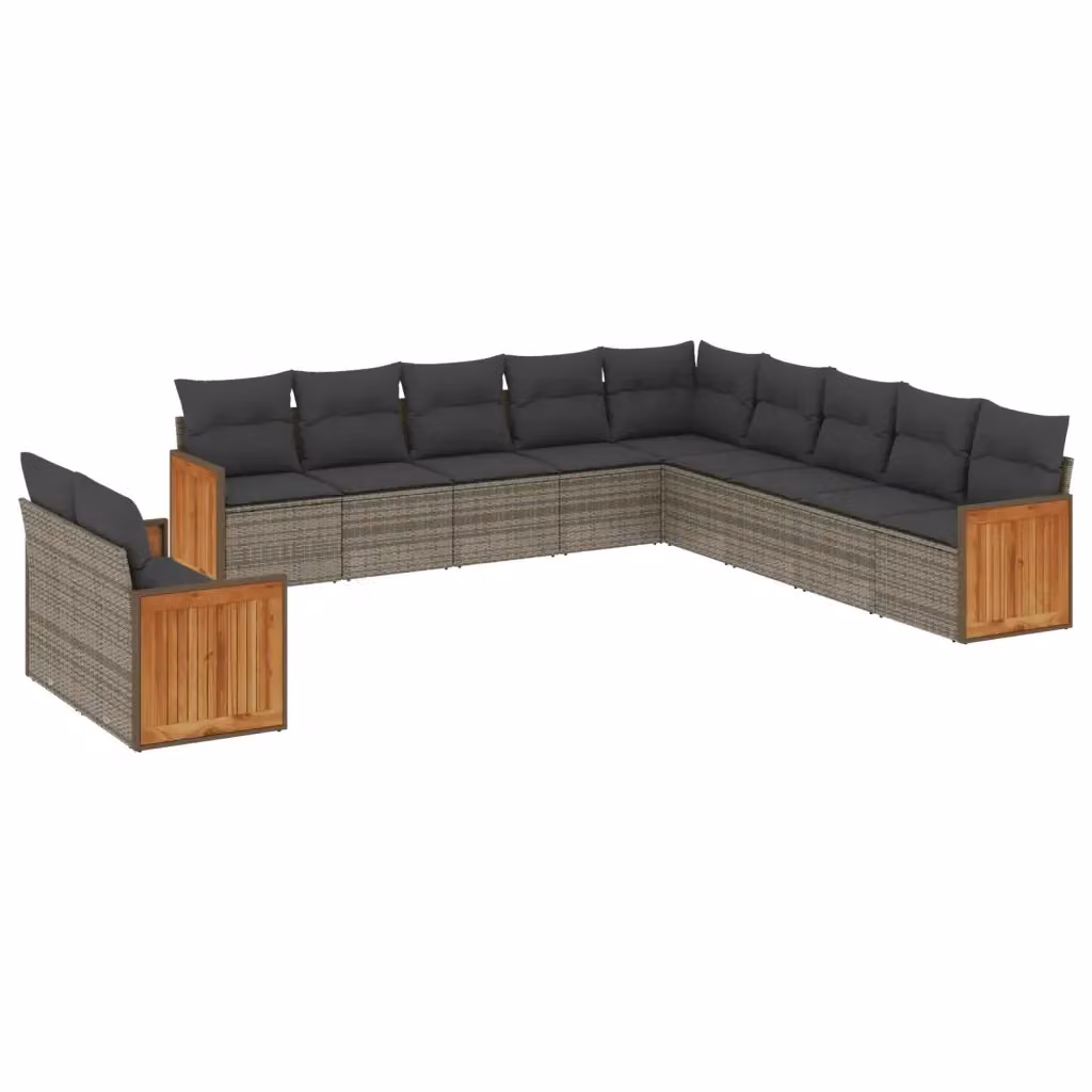 vidaXL Set Divani da Giardino a L 11 pz in Polyrattan Grigio con Cuscini Imbottiti e Rivestimenti Rimovibili – 2