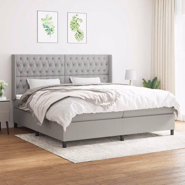 vidaXL Giroletto a Molle con Materasso Ibrido in Tessuto Grigio e Bianco L/P/H: 200 x 200 x 203 cm