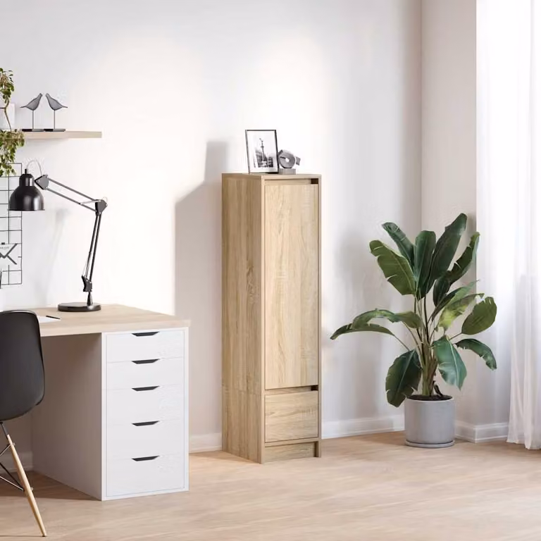 Credenza moderna vidaXL in legno multistrato color rovere sonoma, L: 119,5 cm, P: 34 cm, H: 29,5 cm