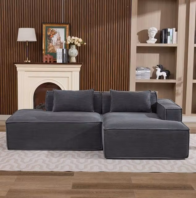 Divano imbottito in poliestere grigio largo 235 cm HOMVRA