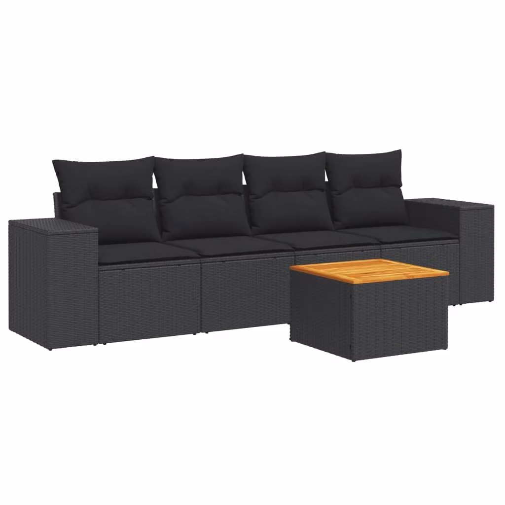 Set Divani da Giardino 5 pz con Cuscini in Polyrattan Nero