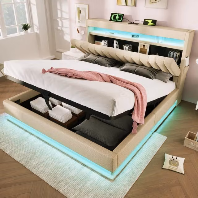 letto imbottito lino beige 140 x 200 cm