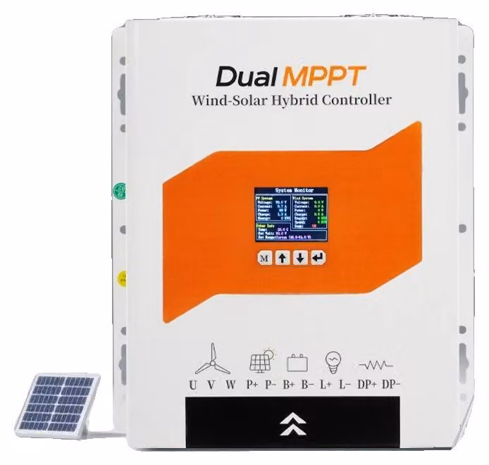 Controllore di carica ibrido, gestione efficiente dell'energia, design resistente, compatibile con sistemi a 12V, 24V e 48V, potenza massima: 6000W per l'eolico, 2000W per il solare, sistema ibrido eolico-solare esterno