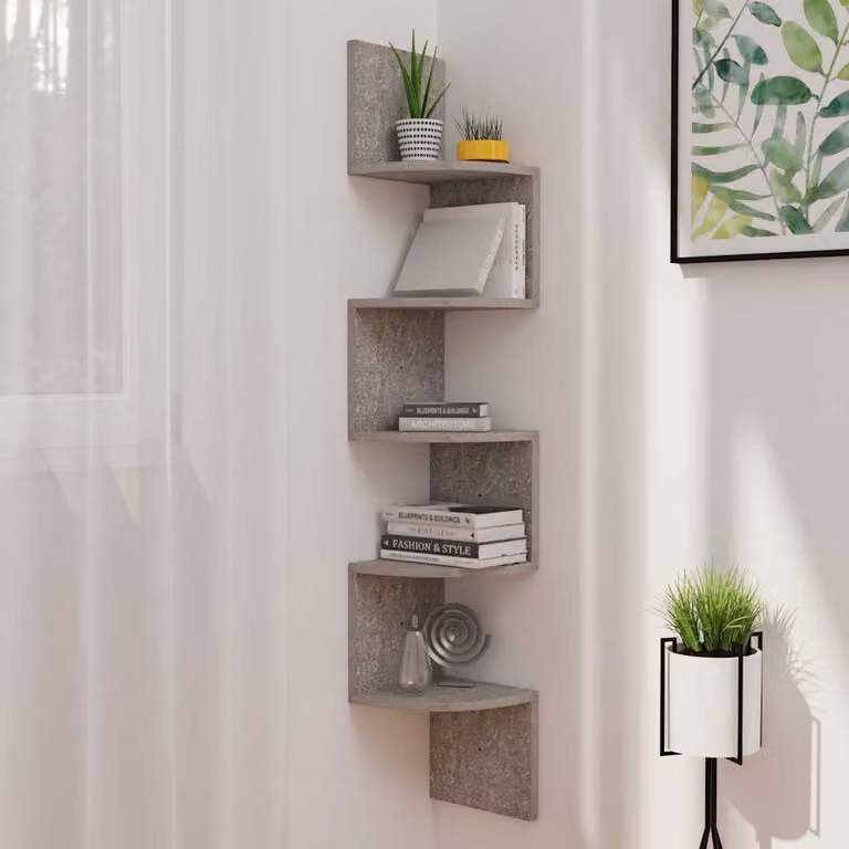 Scaffale Angolare da Muro vidaXL Grigio, Design Moderno in Legno e MDF, L/P/H: 19 x 19 x 123 cm