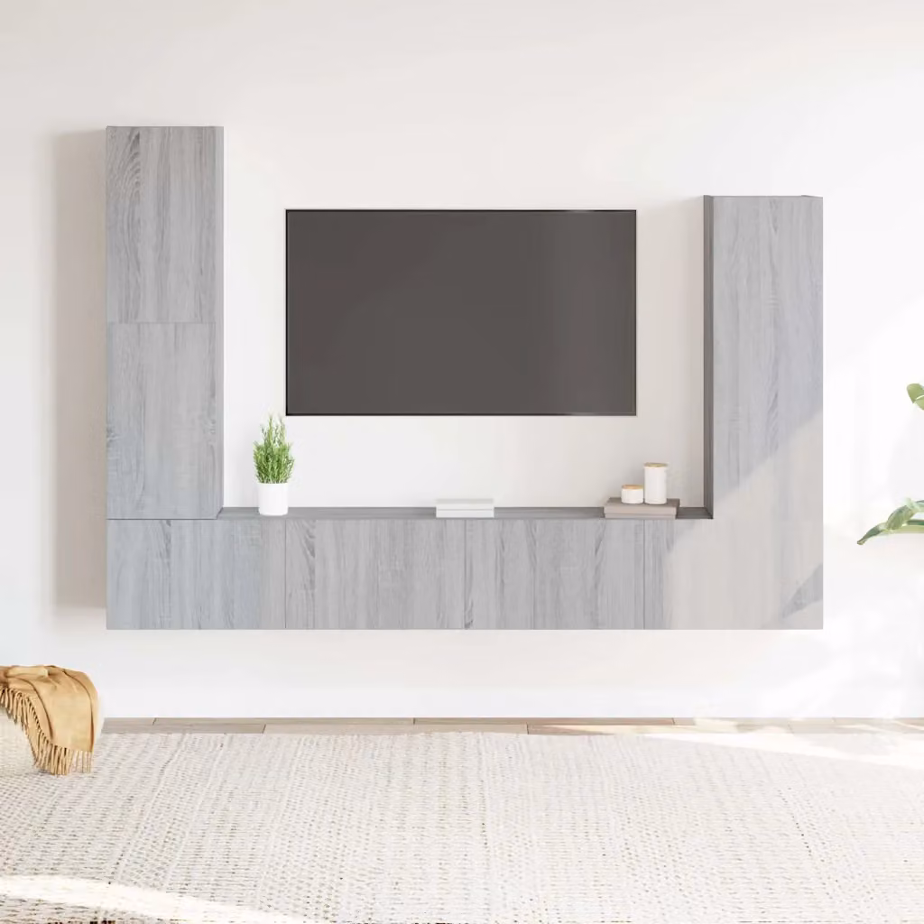 Set di 4 mobili porta TV vidaXL in legno e MDF, colore grigio, modello a parete per soggiorno