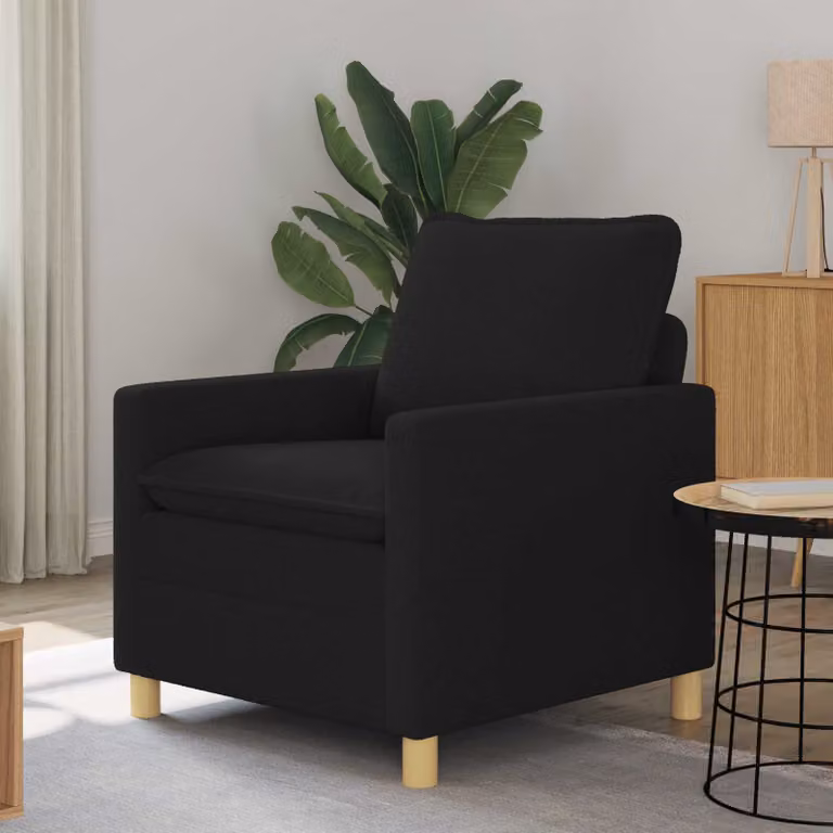 Divano moderno vidaXL in tessuto nero con struttura in metallo e plastica, L: 76 cm, P: 81 cm, H: 87,5 cm