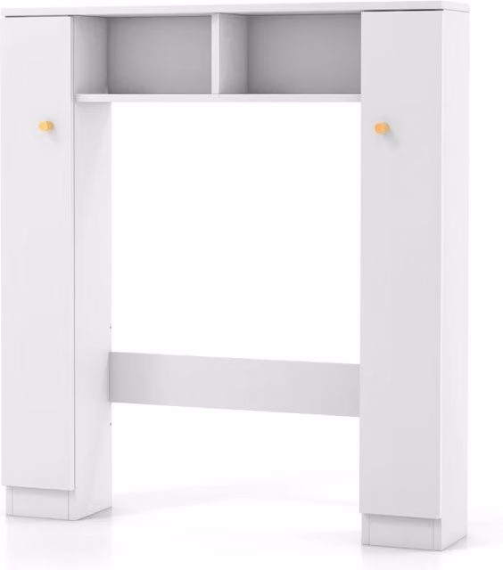 Scaffale sopra WC moderno con doppia anta soft-close, 2 scomparti aperti e ripiani interni, Mobile a ponte per bagno Bianco opaco
