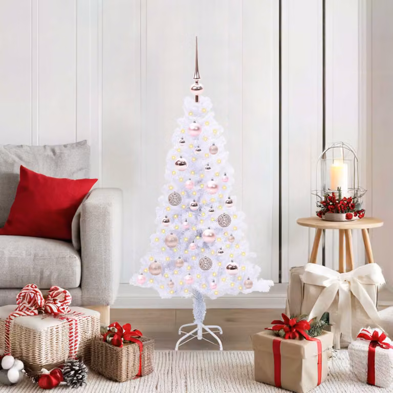 Albero di Natale artificiale bianco vidaXL con luci LED RGB in PVC e metallo, stile minimalista, Altezza: 120 cm