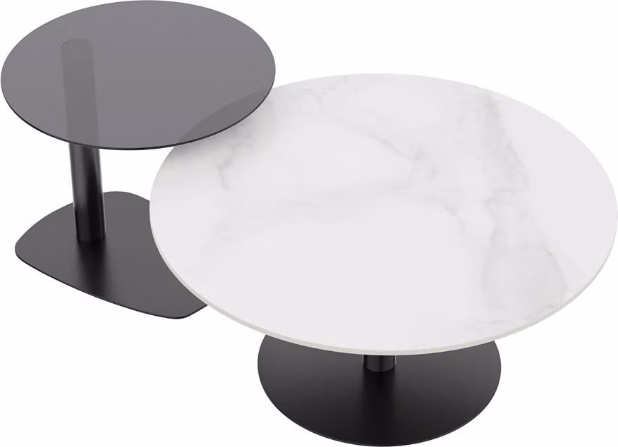 WISFOR Set di 2 tavolini da caffè, tavolino in marmo e vetro, tavolino da divano, tavolino da salotto moderno