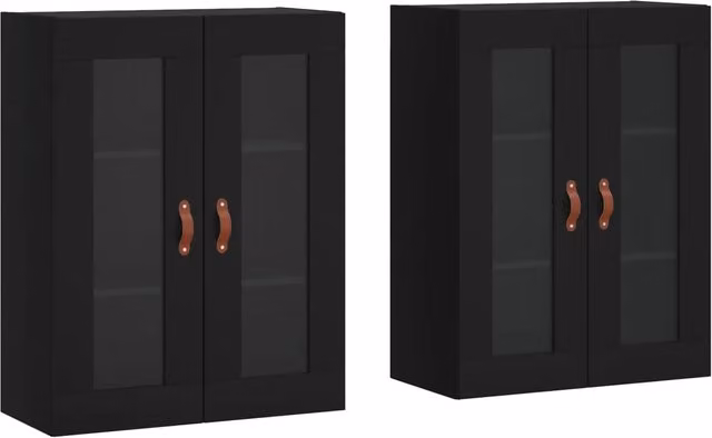 Set di 2 pensili da parete moderni HELLOSHOP26 in legno e vetro nero opaco L: 69,5 cm, P: 34 cm, H: 90 cm – 1