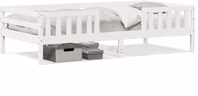 Letto singolo moderno in legno massello di pino bianco con doghe fisse L/P: 80 x 200 cm