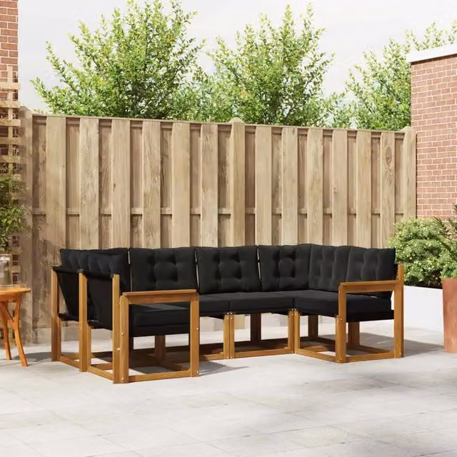 Set di divani da esterno 6 pz Naturale e Nero 3368995