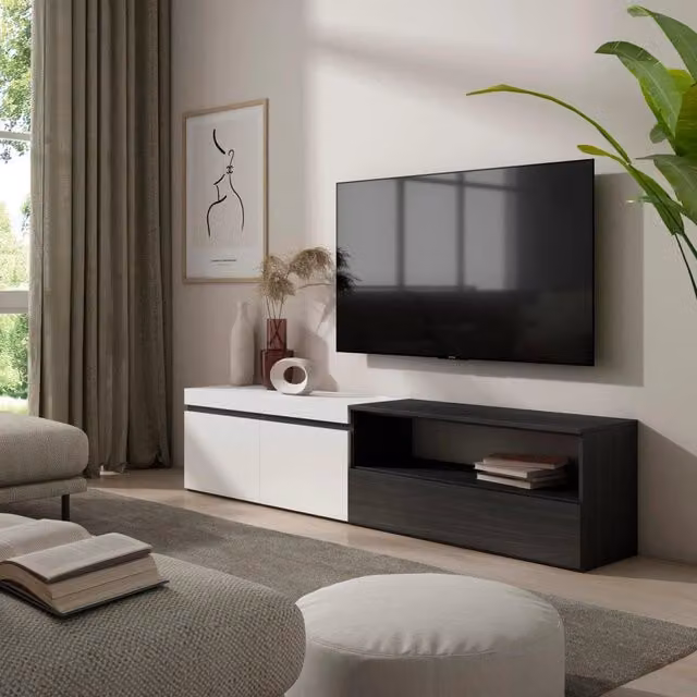 Mobile TV, 200x35x45cm, soggiorno, Per TV fino a 80", Mobile Soggiorno, Bianco e nero RF2172