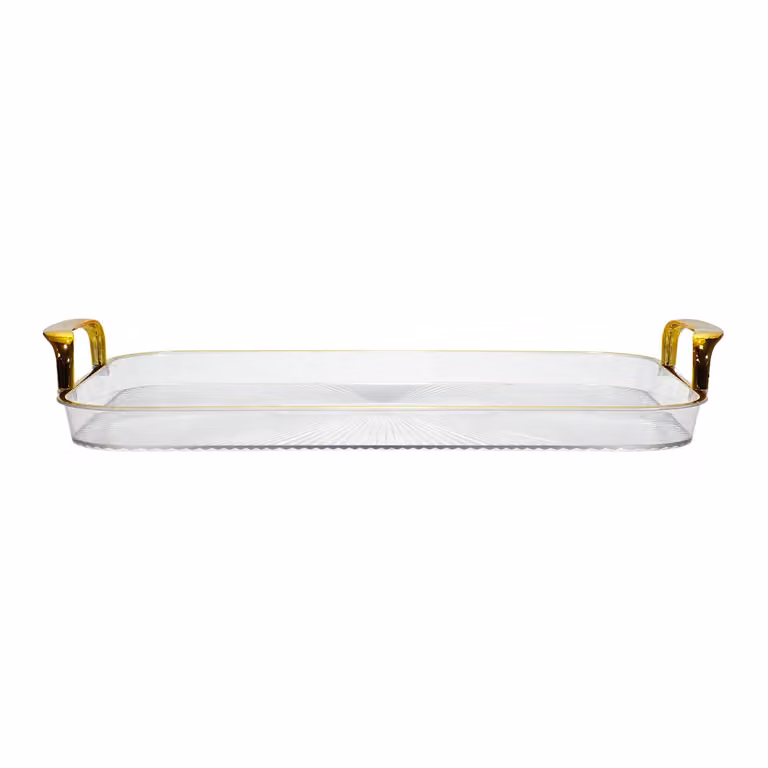 Vassoio Rettangolare Trasparente con Manici Oro VESTIAMO CASA L: 43 cm, P: 26,5 cm