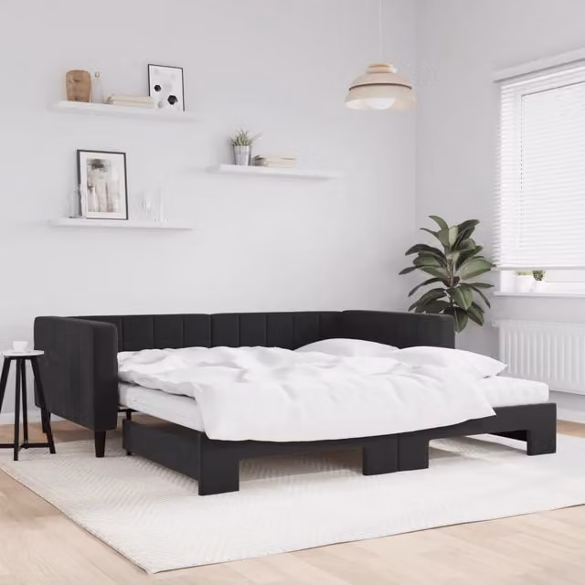 Divano Letto Estraibile vidaXL in Velluto Nero con Materasso in Schiuma L/P/H: 223 x 110 x 68 cm – 1