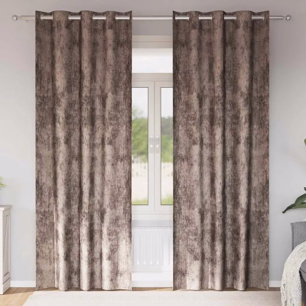 Set di 2 tende in velluto vidaXL color cappuccino, oscuranti e termoisolanti, con occhielli, H: 245 cm x L: 140 cm